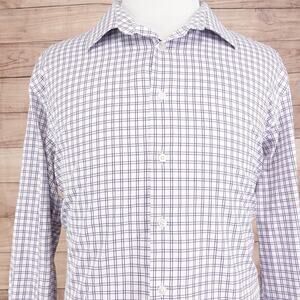 Egara Shirt Mens 2XL White Check Non Iron Slim Fit Dress Long Sleeve Cotton